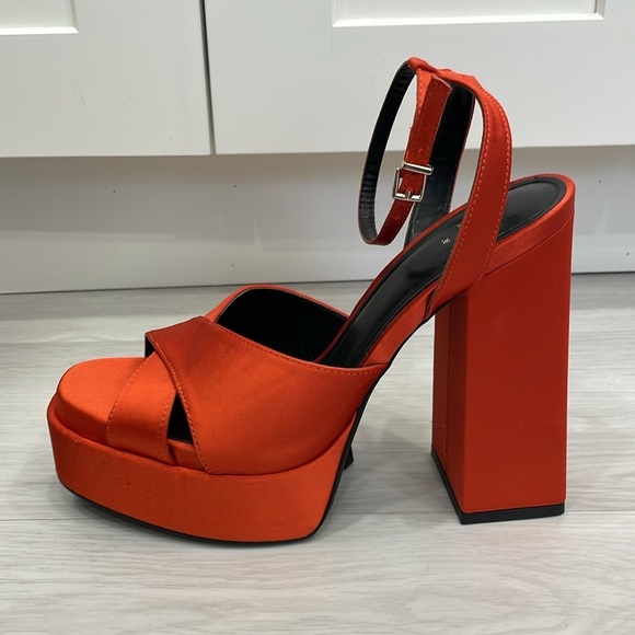 Zara Orange Satin Chunky Platform Heels - Picture 6 of 16